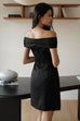Aurora ribbon off shoulder mini dress in black/grey