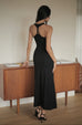 Twist back midi dress in black