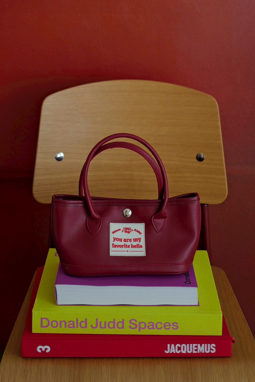 You are my favorite hello真皮手提小包- 發財紅