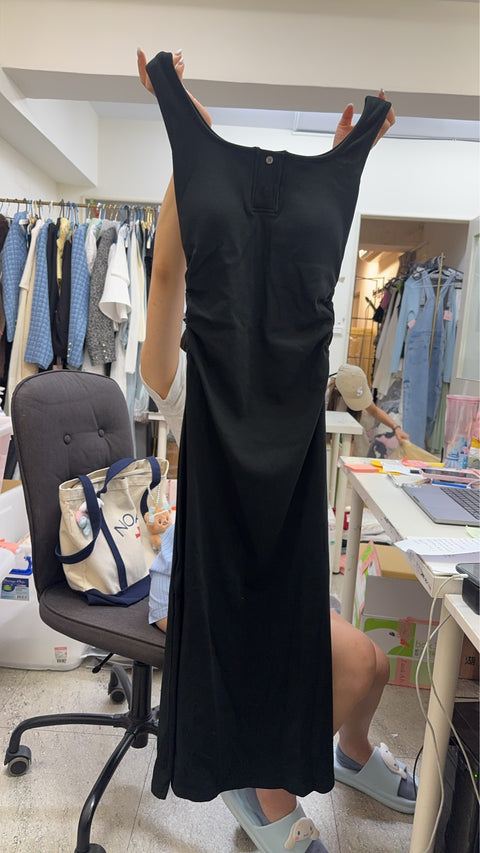 Cotton Ribbed Button Maxi Dress